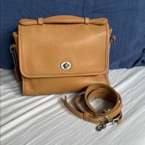 Tan Leather Coach Court Bag with Removable Strap